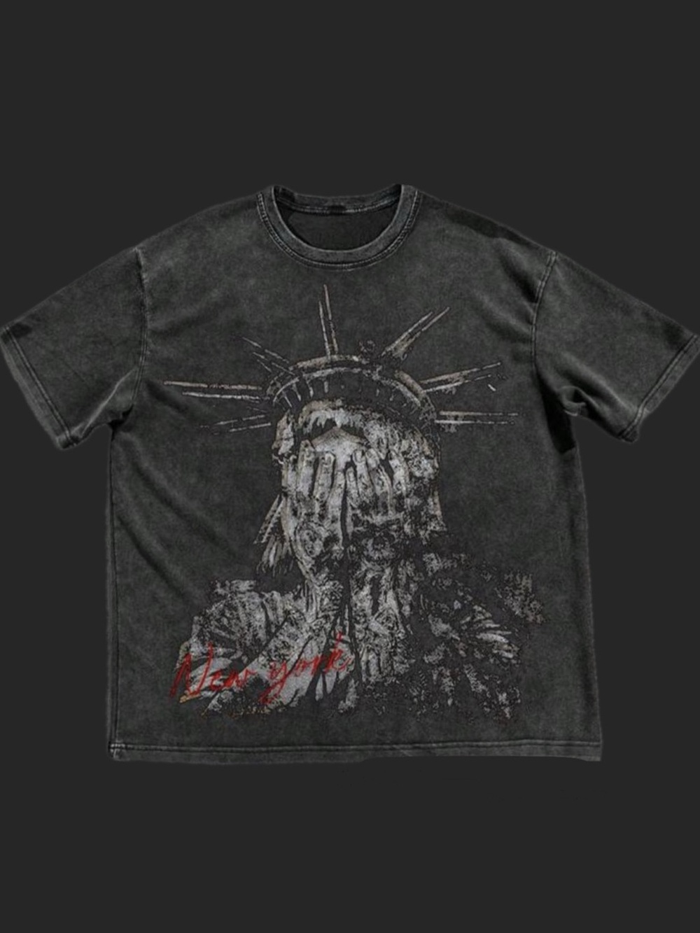 SHEIN Black Distressed Statue Graphic Short Sleeve Tee